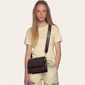 JW PEI Brown Croc Embossed Crossbody Bag